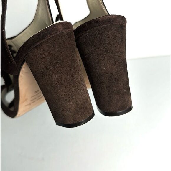 Bettye Muller Brown Suede High Heels Sandals Lace Up with Fringes Italy 40 US 10 - Picture 11 of 15